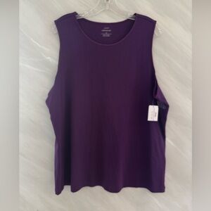 CJ Banks 2X Purple Layer Your Look Sleeveless 100% Cotton Satin Trim Blouse NEW!